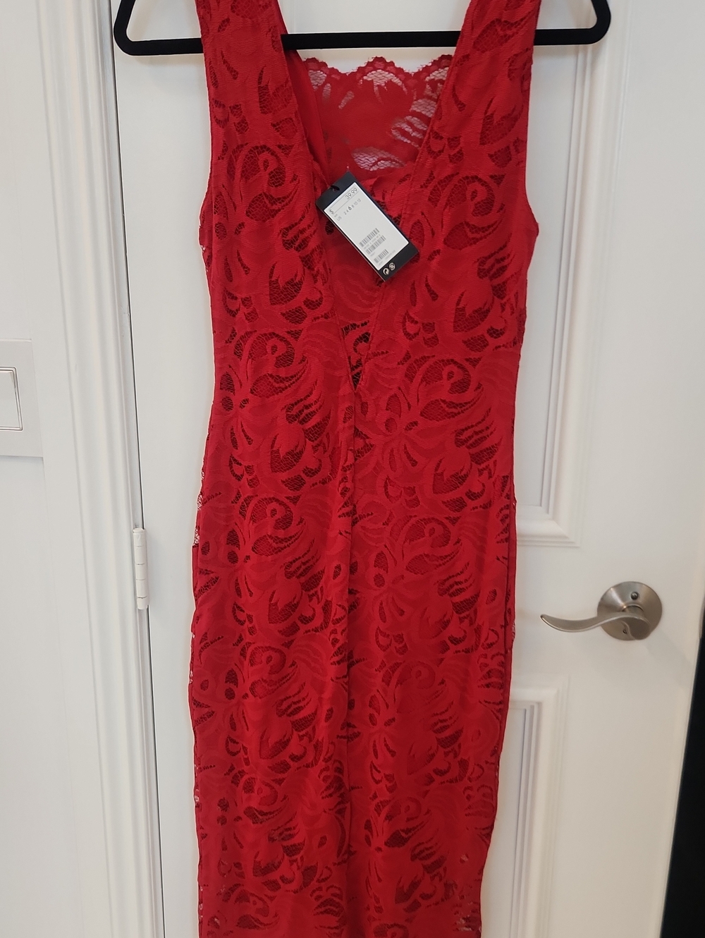 H&M Red Lace Midi Dress with V-Neck